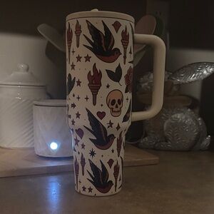 Skull and Swallow Patterned Mug